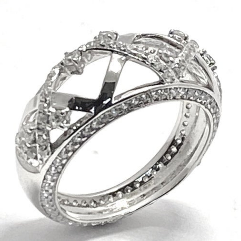 Auth Lorenzo 925 SS White Topaz Ring